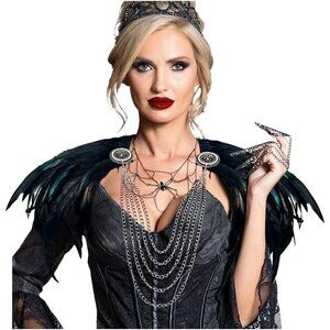 Women's Black Feather Cape Shawl Costume Maleficent Feather Collar Feather Top